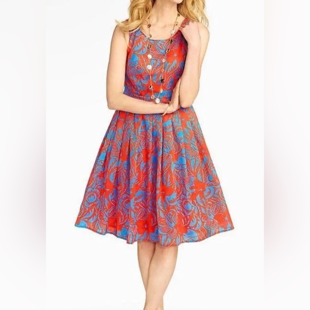 Talbots Orange and Blue Floral Midi Dress-2P
